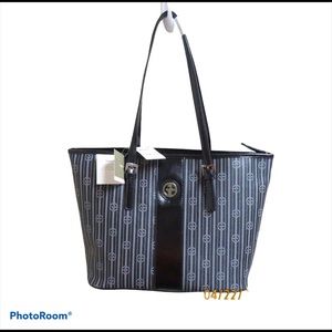 Giani Bernini Black Gray  Stripe Tote Bag